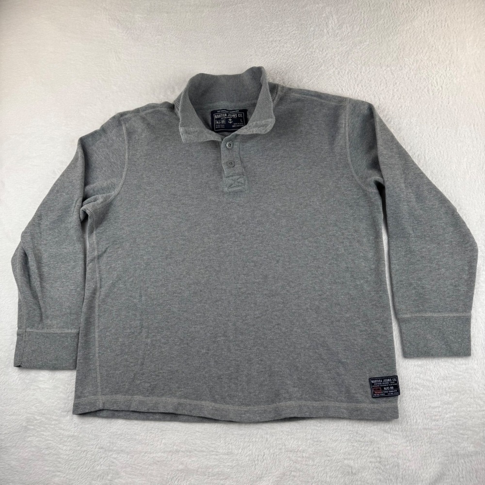 Nautica‎ Jeans Co Henley Mens Large Grey Long Sleeve Mock Neck Button Knit Top